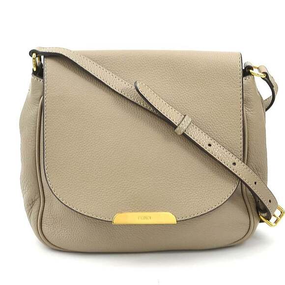 FENDI Cream Leather Shoulder Bag